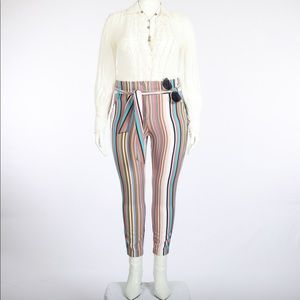NY&CO Madie Multi-Stripe Ankle Pant With Tie SZ 12